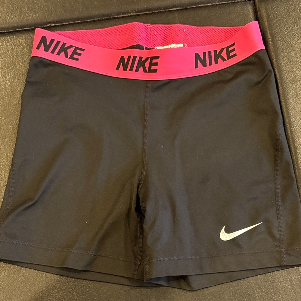 Nike Pro Women's Black Shorts with Pink Waistband